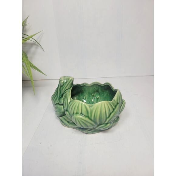 Vintage McCoy Green Frog Lotus Planter - Picture 1 of 5
